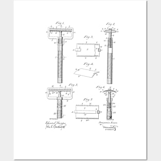 Safety Razor Vintage Patent Hand Drawing Posters and Art